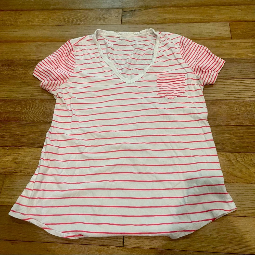 GAP White & Coral Pocket Stripe Short Sleeve Tee | L